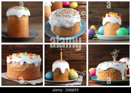 Collage with photos of traditional Easter cakes Stock Photo