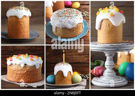 Collage with photos of traditional Easter cakes Stock Photo