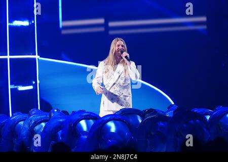 Sam Ryder O2 Postre Sam Ryder performing during the Brit Awards 2023 at the O2 Arena ...