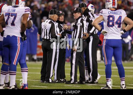 The line of scrimmage of the Miami Dolphins against the Buffalo Bills  during the second half of an NFL football game, Sunday, Oct. 31, 2021, in  Orchard Park, N.Y. (AP Photo/Adrian Kraus