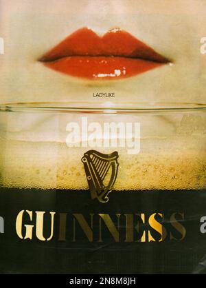 Guinness beer magazine advertisement Guinness beer with red lips advert 1981 Stock Photo