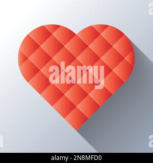 Red heart mosaic of square tiles with long shadow isolated on grey background. Love symbol. Vector illustration. Stock Vector