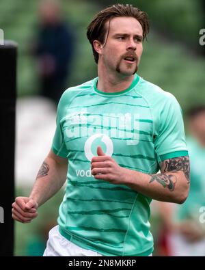 Dublin, Ireland. 11th Feb, 2023. Mack Hansen of Ireland during the Guinness Six Nations Cup Round 2 match between Ireland and France at Aviva Stadium in Dublin, Ireland on February 11, 2023 (Photo by Andrew SURMA/ Credit: Sipa USA/Alamy Live News Stock Photo