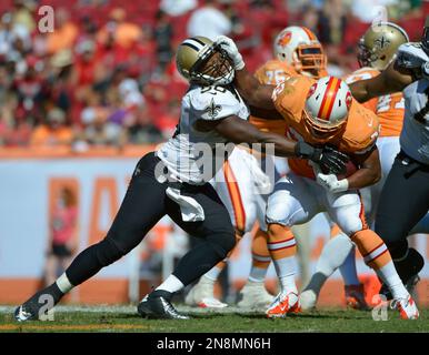 Atlanta Falcons middle linebacker Deion Jones (45) intercepts a ball in the  end zone ahead of New Orleans Saints tight end Josh Hill (89) during the  second half of an NFL football