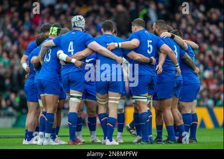 Dublin, Ireland. 11th Feb, 2023. The French team during the Guinness Six Nations Cup Round 2 match between Ireland and France at Aviva Stadium in Dublin, Ireland on February 11, 2023 (Photo by Andrew SURMA/ Credit: Sipa USA/Alamy Live News Stock Photo