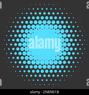 Halftone circle made of hexagons. Blue vector illustration on grey background. Abstract vector background. Stock Vector