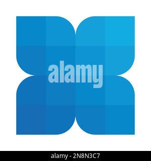Blue pixelized mosaic logo design element. Abstract floral shape. Simple flat vector graphic symbol Stock Vector
