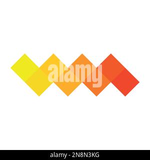 Hot pixelized mosaic logo design element. Abstract zigzag chevron shape of multiple squares. Simple flat vector graphic symbol Stock Vector