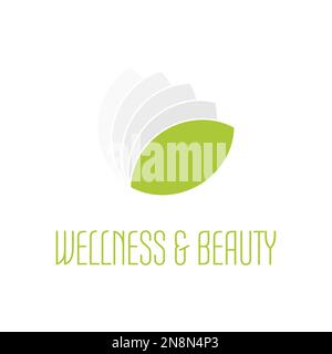 Green leafs icon - wellness beauty and spa theme. Simple flat green vector illustration on white background. Stock Vector