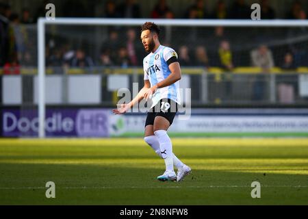 The EnviroVent Stadium, Harrogate, England - 11th February 2023 Kyle Wootton (19) of Stockport County - during the game Harrogate Town v Stockport County, EFL League 2, 2022/23, at The EnviroVent Stadium, Harrogate, England - 11th February 2023  Credit: Arthur Haigh/WhiteRosePhotos/Alamy Live News Stock Photo