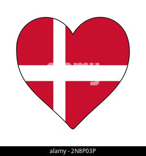 Denmark Heart Shape Flag. Love Denmark. Visit Denmark. Northern Europe. Europe. European Union. Vector Illustration Graphic Design. Stock Vector