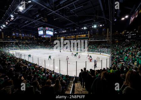 South Bend, Indiana, USA. 11th Feb, 2023. An overall view during NCAA hockey game action between the Ohio State Buckeyes and the Notre Dame Fighting Irish at Compton Family Ice Arena in South Bend, Indiana. John Mersits/CSM/Alamy Live News Stock Photo