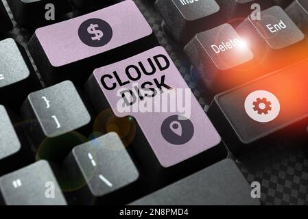 Hand writing sign Cloud Disk. Business showcase web base service that provides storage space on a remote server Stock Photo