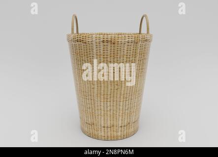 bamboo Basket Wicker minimal 3d rendering on white background Stock Photo