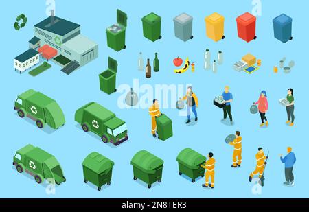 Isometric Recycling Color Set Stock Vector