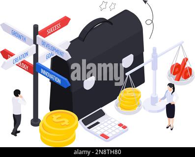 Business growth strategy isometric composition with laptop storefront ...