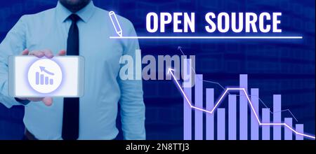 Writing displaying text Open Source. Business concept denoting software which original source code freely available Stock Photo