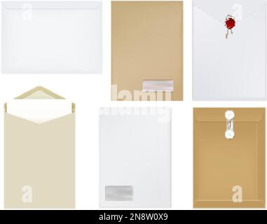 Envelope mockup realistic set with correspondence symbols isolated vector illustration Stock Vector