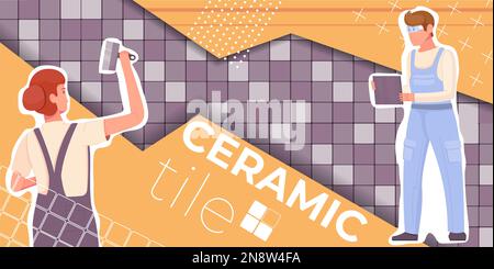 Ceramic tile flat collage with two workers in uniform doing renovation works vector illustration Stock Vector