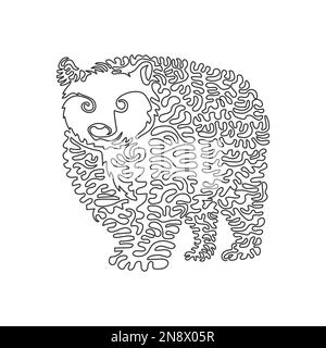 Continuous curve one line drawing of scary walking bear curve abstract art. Single line editable stroke vector illustration of a magnificent bear Stock Vector