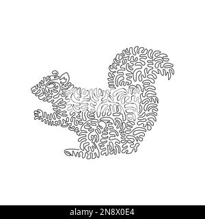 Single curly one line drawing of cute bushy tailed squirrel. Continuous line drawing design vector illustration of rodents squirrel Stock Vector