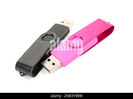 Different USB flash drives on white background Stock Photo