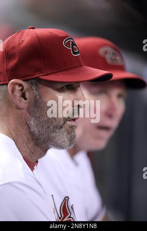 Arizona Diamondbacks bench coach Kirk Gibson leads the way as he instructs  Miguel Montero in base running during spring training baseball drills  Saturday, Feb. 24, 2007 in Tucson, Ariz. (AP Photo/M. Spencer