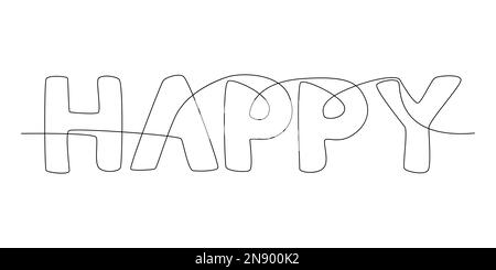 One continuous line of Happy word. Thin Line Illustration vector concept. Contour Drawing Creative ideas. Stock Vector