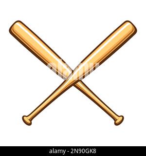 simple classic 2 crossed baseball bats wood cartoon shaded base ball vector isolated on white background Stock Vector