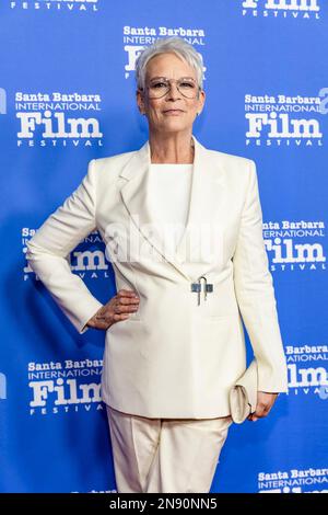 Santa Barbara, USA. 11th Feb, 2023. Jamie Lee Curtis arrives at the 2023 Santa Barbara International Film Festival red carpet event to receive the Maltin Modern Master Award at the Arlington Theatre on February 11, 2023 in Santa Barbara, CA. (Photo by Rod Rolle/Sipa USA) Credit: Sipa USA/Alamy Live News Stock Photo