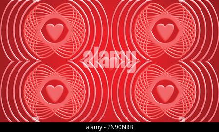 Design seamless swirl movement stripy pattern. Abstract red hearts and twisted lines background. circle texture. vector illustration Stock Vector