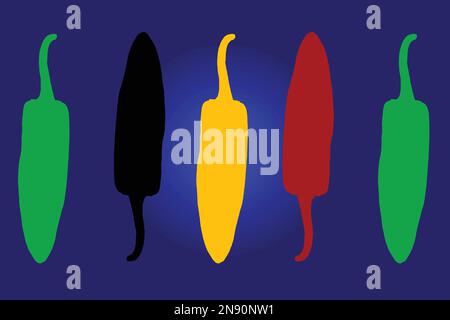 A vector illustration colorful chilli peppers icon isolated on blue background Stock Vector