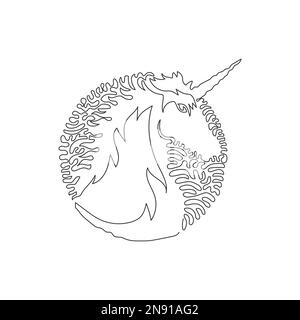 Continuous curve one line drawing of adorable unicorn abstract art in circle. Single line editable stroke vector illustration of unicorn horn for logo Stock Vector