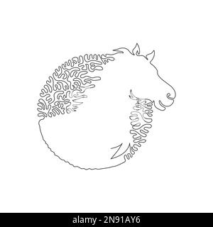 Continuous one curve line drawing of adorable horse abstract art in circle. Single line editable stroke vector illustration of a friendly exotic horse Stock Vector