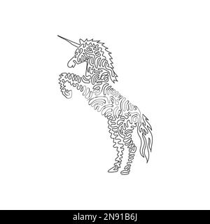 Single curly one line drawing of legendary unicorn abstract art. Continuous line drawing design vector illustration of strong and splendid unicorn Stock Vector