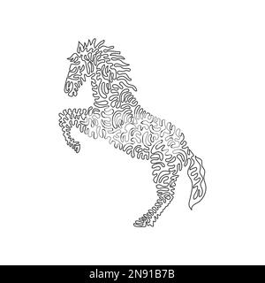 Single one line drawing of prancing cute horse abstract art. Continuous line drawing design vector illustration of domesticated horse for icon Stock Vector