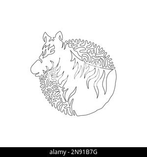 Continuous curve one line drawing of adorable zebra abstract art in circle. Single line editable stroke vector illustration of striped zebra for logo Stock Vector