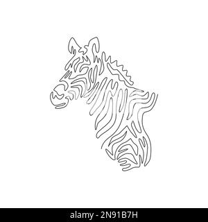 Single one curly line drawing of funny zebra abstract art. Continuous line drawing design vector illustration of zebra stripes unique for icon Stock Vector