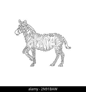 Continuous curve one line drawing of cute zebra curve abstract art. Single line editable stroke vector illustration of black white striped zebra Stock Vector