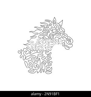 Continuous curve one line drawing of beautiful horse curve abstract art. Single line editable stroke vector illustration of friendly domestic animal f Stock Vector