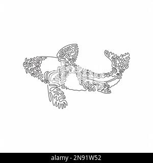 Single curly one line drawing of beautiful koi abstract art. Continuous line drawing  design vector illustrations of koi scales are brightly colored Stock Vector