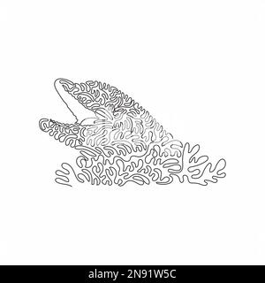 Single swirl continuous line drawing of cute dolphin abstract art. Continuous line drawing  design vector illustration style of adorable bottlenose Stock Vector