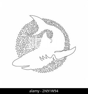 Single curly one line drawing of aggressive shark abstract art. Continuous line draw graphic design vector illustration of sharp serrated teeth shark Stock Vector