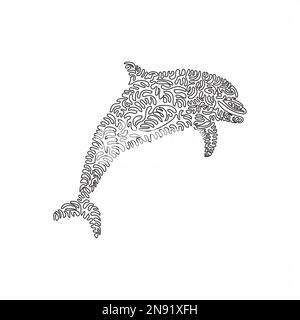 Continuous curve one line drawing of cute dolphin curve abstract art. Single line editable stroke vector illustration of aquatic mammal for logo Stock Vector