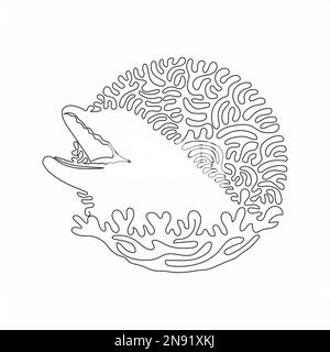 Continuous one curve line drawing of funny dolphin abstract art in circle. Single line editable stroke vector illustration of dolphin smooth skin Stock Vector