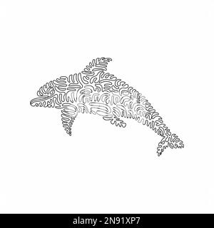 Single one line drawing of adorable dolphin abstract art. Continuous line drawing graphic design vector illustration of friendly intelligent dolphin Stock Vector