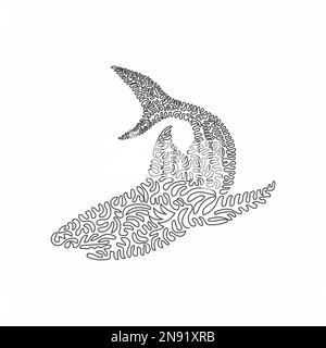 Continuous curve one line drawing of blunt-headed shark abstract art. Single line editable stroke vector illustration of ferocious shark for logo Stock Vector