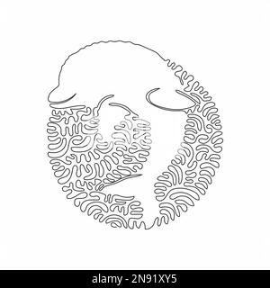 Single one curly line drawing of bottlenose dolphin abstract art. Continuous line draw graphic design vector illustration of intelligent dolphin Stock Vector