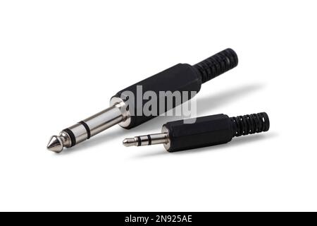 Different size stereo headphone jacks isolated on white background Stock Photo