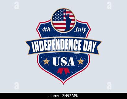 USA independence day people celebrate on the 4th of July. American Flag and Statue of Liberty in the Circle Shape on the Shield Vector. Stock Vector